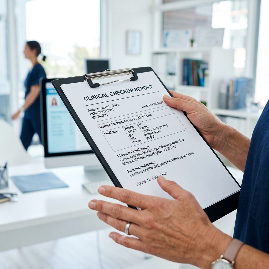 Doctor presenting health checkup checklist report
